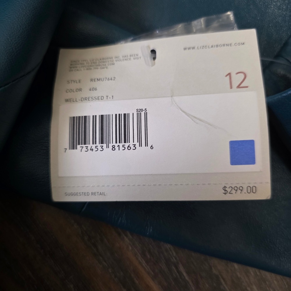 Liz Claiborne Teal Blue 100% Leather Blazer Jacket NWT REMU7642‎ Size 12 - Picture 7 of 15